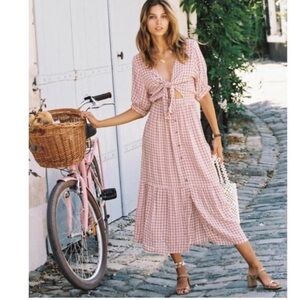 Faithfull The Brand Maple Midi Midi Dress Emilinah Check Gingham Tie Front